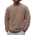Men's Long Sleeve Waffle Knit Sweatshirt | Solid Color | Round Neck | Casual Layering | Soft Cotton Blend | Versatile Urban Fashion | Sizes S-5XL | Cool Weather Essentials