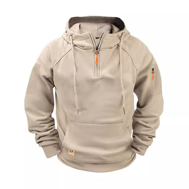 Men's Relaxed Fit Zip-Up Hoodie | Solid Color Cotton-Blend Sweatshirt | Raglan Sleeves with Adjustable Hood | Fleece Lined | Casual Hip-Length Design for Layering | Versatile Spring & Fall Outerwear