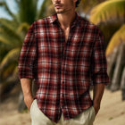 Men's Long Sleeve Plaid Shirt | Regular Fit Button Down | Lapel Collar | Cotton Blend | Casual & Semi-Formal | Chest Pocket | Comfortable Wear | Easy Care & Wrinkle Resistant | Perfect for Spring & Fall