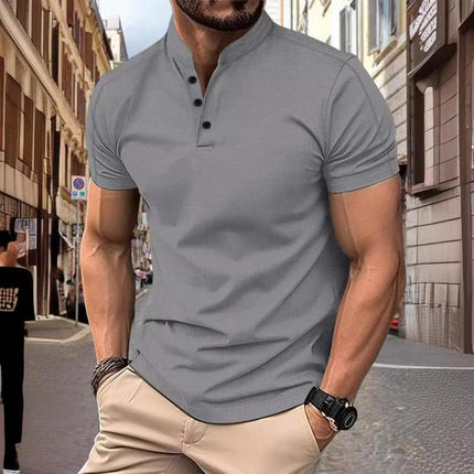 Men's Slim Fit Waffle T-Shirt | Stand Collar | Casual Short Sleeve | Soft Comfortable Fabric | Versatile Colors | Easy Care | Durable Stitching | Lightweight | Perfect for Layering