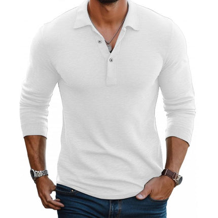 Men's Lapel Slim Fit Long Sleeve Polo Shirt | Cotton Blend | Casual & Semi-Formal | Breathable Fabric | Classic Polo Details | Ribbed Cuffs | Machine Washable | Versatile Styling | Premium Quality