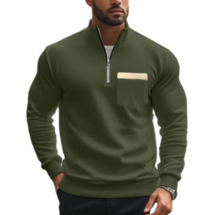 Men's Casual Sweatshirt | Zipper Stand Collar | Solid Color | Versatile Design | Comfortable Fit | Hip-Length | Soft Breathable Fabric | High-Quality Cotton Polyester Blend | Classic Shades | Machine Washable