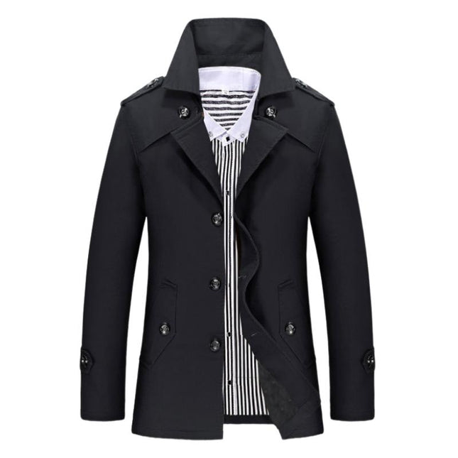 Men's Mid-Length Trench Coat | Classic Lapel Design | Tailored Silhouette | Full-Length Sleeves | Buttoned Cuffs | High-Quality Fabric | Elegant & Versatile | Cozy Insulation | Neutral Colors | Regular Fit