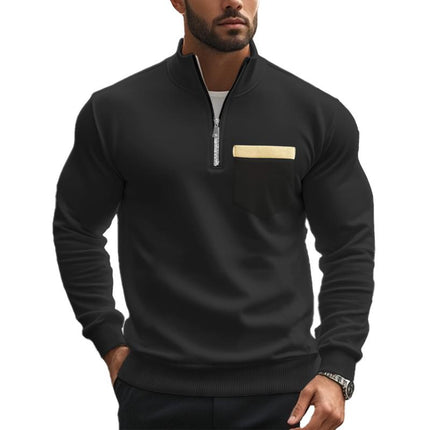 Men's Casual Sweatshirt | Zipper Stand Collar | Solid Color | Versatile Design | Comfortable Fit | Hip-Length | Soft Breathable Fabric | High-Quality Cotton Polyester Blend | Classic Shades | Machine Washable