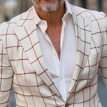 Men's Retro Check Print Blazer | Notch Lapel | Long Sleeve | Blended Fabric | All Seasons | Classic Men's Jacket | Fashionable Printing | Versatile Outerwear | Multiple Sizes Available