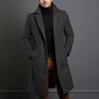Men's Mid-Length Coat | Solid Color | Notch Lapel | Single-Breasted | Premium Quality | Versatile Outerwear | Various Sizes | Elegant Design | Fashionable and Comfortable | Stylish Warmth