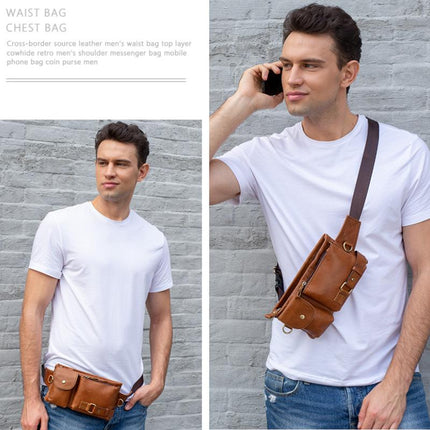 Men's Leather Waist Bag | Genuine Leather Messenger Bag | Adjustable Straps | Multiple Compartments | Durable Travel Accessory | Stylish Crossbody Bag for Men | Secure Closure | Compact & Lightweight