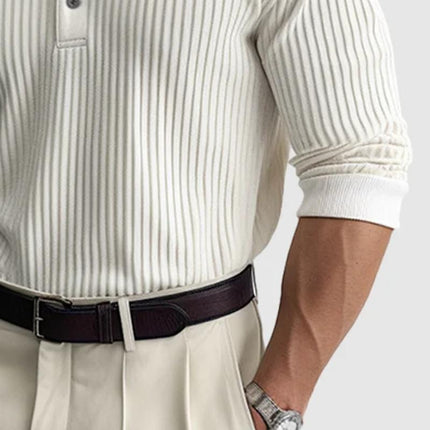 Men's Polo Shirt | Solid Color with Striped Lapel | Long Sleeve | High-Quality Cotton Blend | Regular Fit | Comfort & Style | Casual & Versatile | Perfect for Outings & Dates