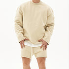 Men's Casual Loose Fit Sweatshirt & Shorts Set | Solid Color | Cotton Pullover | Autumn Winter Spring | Mid Waist | Short Pants | Long Sleeve