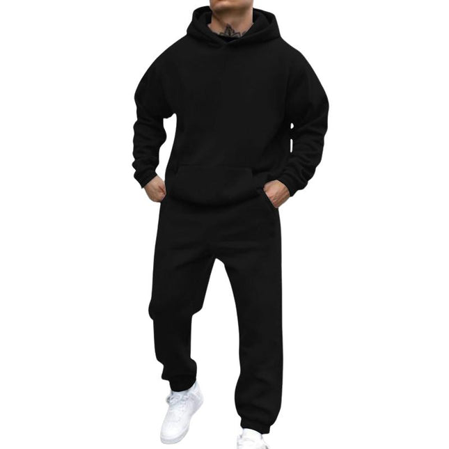 Men's Fleece Hoodie Sweatpants Set | Loose Fit Long Sleeve Pullover | Casual Wear | Breathable Fabric | Adjustable Drawstring Hood | Kangaroo Pocket | Elastic Waistband | Side Pockets | Ribbed Cuffs | Versatile Comfort