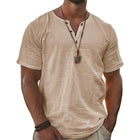 Men's Henley T-Shirt | Short Sleeve | Cotton Linen Blend | Breathable Lightweight Fabric | Classic Style for Casual and Semi-Casual Wear | Button Placket | Easy Care