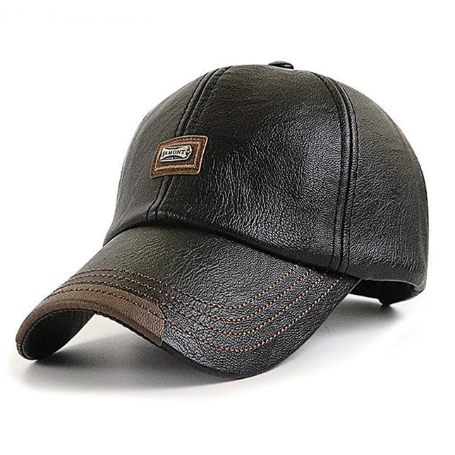 Men's Vintage Leather Dome Baseball Cap | Big Brim Curled Edge | PU Material | All Seasons | Fashionable Peaked Hat
