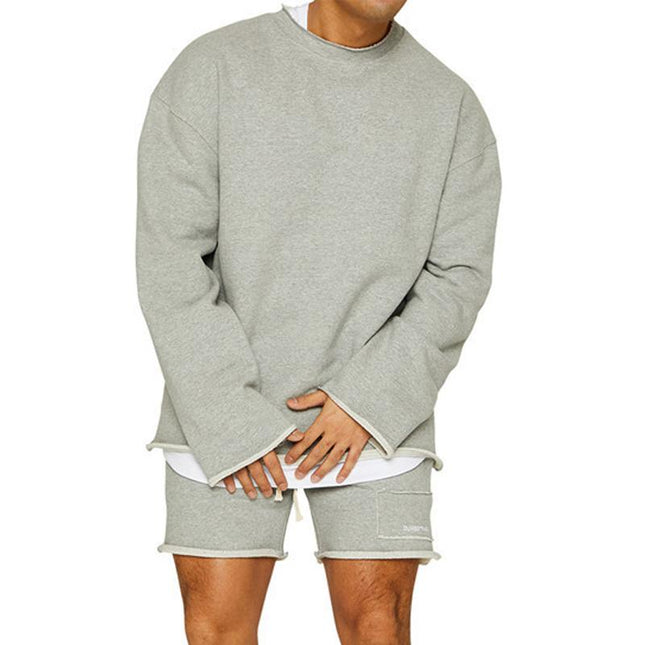 Men's Loose Fit Sweatshirt Shorts Set | Cotton Blend | Roll Hem Neck Cuffs | Pullover | Mid Waist | Long Sleeve | Round Neck | Casual Streetwear | Fall Winter Spring | M-2XL