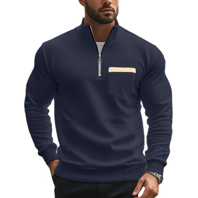 Men's Casual Sweatshirt | Zipper Stand Collar | Solid Color | Versatile Design | Comfortable Fit | Hip-Length | Soft Breathable Fabric | High-Quality Cotton Polyester Blend | Classic Shades | Machine Washable