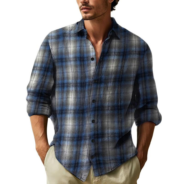 Men's Long Sleeve Plaid Shirt | Regular Fit Button Down | Lapel Collar | Cotton Blend | Casual & Semi-Formal | Chest Pocket | Comfortable Wear | Easy Care & Wrinkle Resistant | Perfect for Spring & Fall