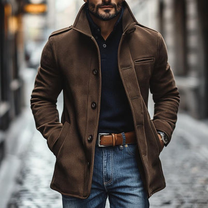 Men's Suede Slim Fit Coat | Single Breasted | Casual Lapel Design | Premium Suede Fabric | Elegant Sophisticated Outerwear | Versatile Style | Tailored Fit | Available in Multiple Sizes | Timeless Appeal
