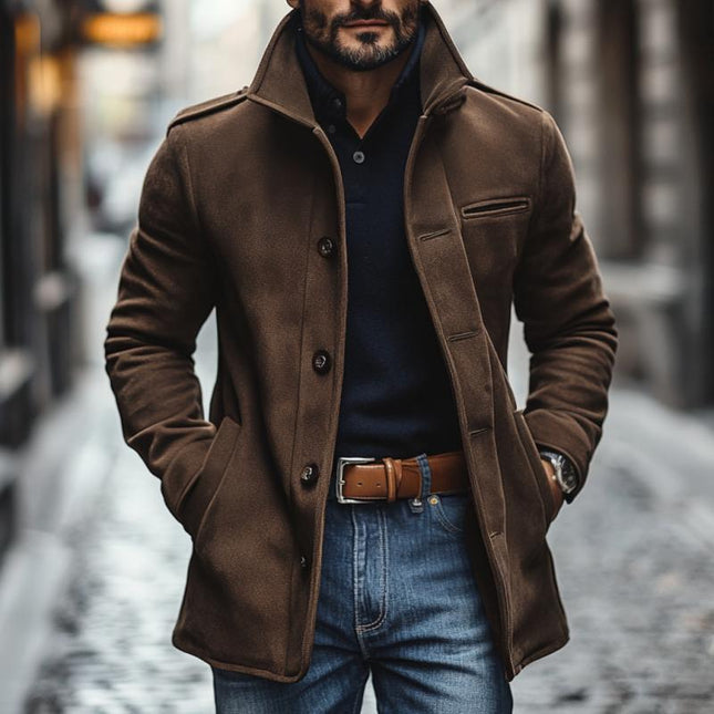 Men's Suede Slim Fit Coat | Single Breasted | Casual Lapel Design | Premium Suede Fabric | Elegant Sophisticated Outerwear | Versatile Style | Tailored Fit | Available in Multiple Sizes | Timeless Appeal