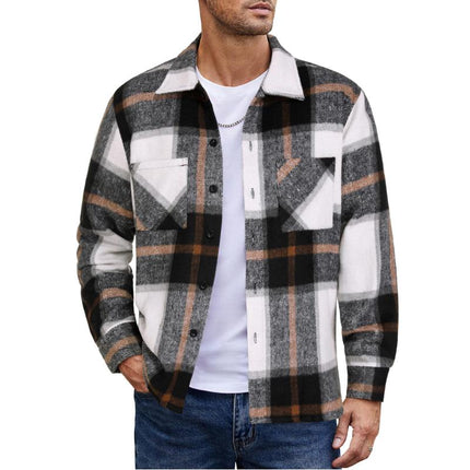 Men's Relaxed Fit Flannel Shirt | Vintage Check Pattern | Lapel Collar | Long Sleeve | Warm & Soft | Earthy Tones | Casual & Versatile | For Layering | Ideal for Fall & Winter |