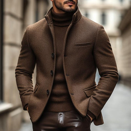 Men's Vintage Wool Blend Blazer | Slim Fit | Stand Collar | Single Breasted | Warm & Stylish Outerwear | Premium Quality | Versatile Design | Casual & Formal Wear | Comfortable & Durable