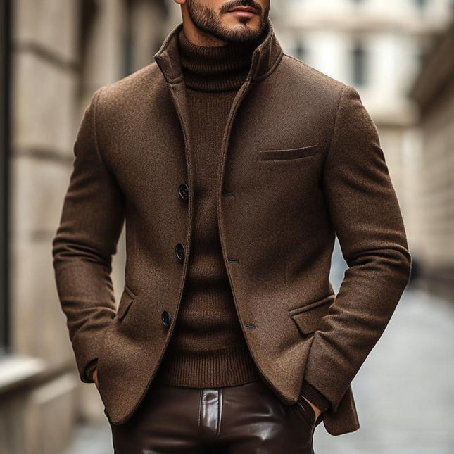 Men's Vintage Wool Blend Blazer | Slim Fit | Stand Collar | Single Breasted | Warm & Stylish Outerwear | Premium Quality | Versatile Design | Casual & Formal Wear | Comfortable & Durable