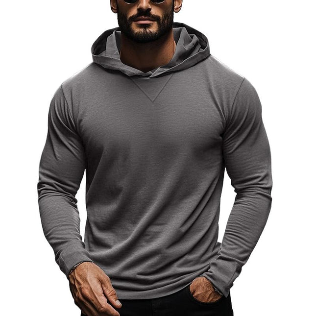 Men's Hooded Long Sleeve T-Shirt | Casual Solid Color | Relaxed Fit | Soft Cotton Blend | Pullover Style | Versatile Layering | Everyday Wear | Comfortable Hip-Length | Breathable Fabric