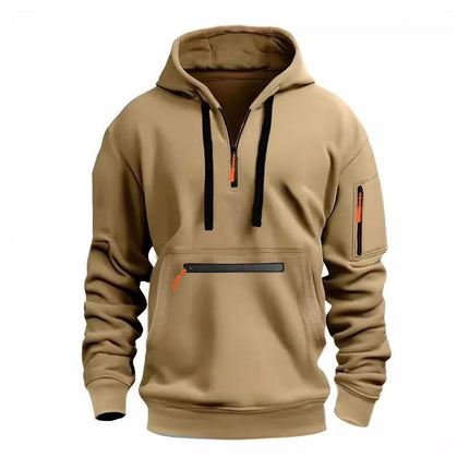 Men's Sports Hoodie | Casual Multi-pocket Design | Loose Fit | Adjustable Hood | Kangaroo & Side Pockets | Pullover with Front Zipper | Cotton-Polyester Blend | Breathable | Ribbed Cuffs & Hem | Versatile & Durable