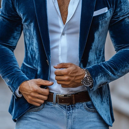 Men's Velvet Blazer | Notch Lapel | Two Button | Casual | Solid Color | Long Sleeve | Luxury Outerwear