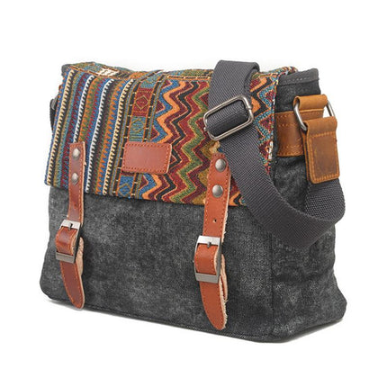 Men's Canvas Shoulder Bag | Retro Ethnic Pattern | Durable Fabric | Adjustable Strap | Multiple Compartments | Vibrant Design | Casual & Travel Use | Secure Closures | Lightweight & Compact