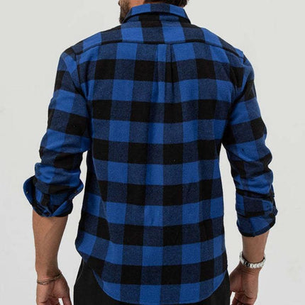 Men's Long Sleeve Plaid Lapel Dress Shirt | Casual Pocket Design | Blended Fabric | Regular Fit | Suitable for All Seasons
