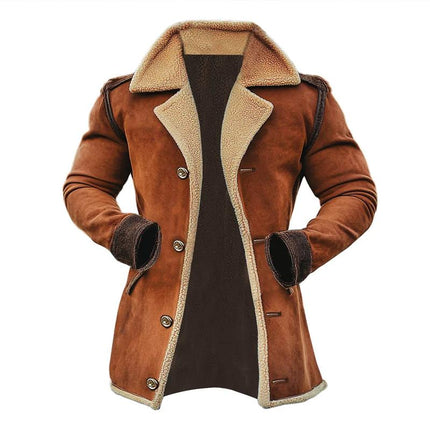 Men's Mid-Length Fleece Suede Casual Coat | Single Breasted | Suede Lapel Collar | Long Sleeve Outerwear | Warm & Stylish | Versatile Design | Soft & Durable Fabric | Available in Sizes M to 4XL | Classic Men's Jacket