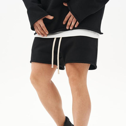 Men's Loose Fit Cotton Shorts | Raw Edge Frayed Hem | Mid Waist Elastic Drawstring | Breathable & Comfortable | Versatile Casual Shorts for All Seasons