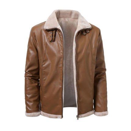 Men's Vintage Leather Jacket | Thick Warm Fur Lapel | Slim Fit | High-Quality Durable Leather | Zipper Closure | Functional Pockets | Versatile Colors | Stylish Design | Perfect for Layering | Winter Fashion