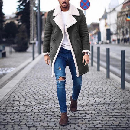 Men's Suede Polar Fleece Coat | Vintage Warm Double-Breasted Outerwear | Notch Lapel | Thick Insulation | Multi-Pocket Design | Formal Winter Jacket | Earthy Tones