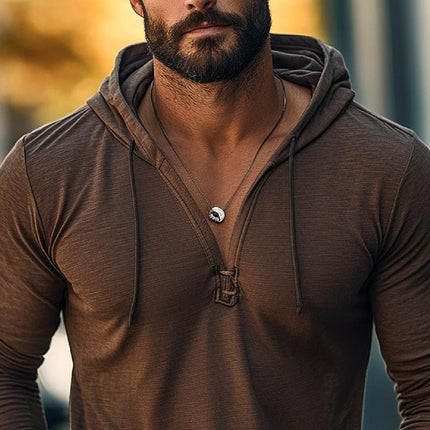 Men's Slim Fit Long Sleeve T-Shirt | Casual Drawstring Hood | Soft Cotton-Blend | Lightweight | Minimalist Solid Color | Activewear Top | Versatile Layering | Breathable & Stretchy | Modern Fit | Everyday Wear