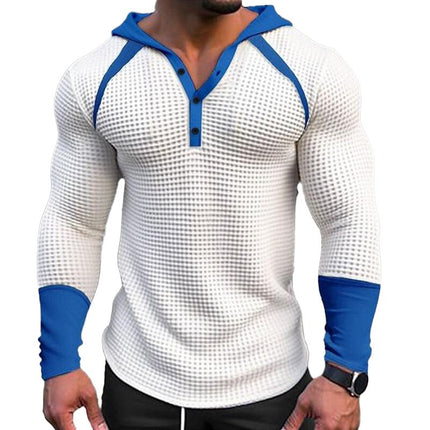 Men's Colorblock Waffle Knit Hooded Sweatshirt | Raglan Sleeves | Casual Regular Fit | Warm & Stylish | Ideal for Lounging & Workouts | Machine Washable