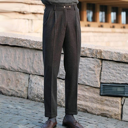 Men's Woolen Dress Pants | Autumn Winter | British Style | Tailored Waistband | Classic Fit | Wool Blend Fabric | Warmth & Insulation | Sizes S to XXL | Flat Front | Straight Leg | Elegant Checks | Practical Pockets