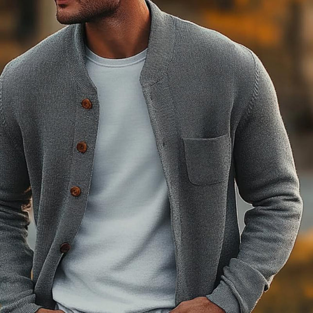 Men's Vintage-Inspired Crew Neck Cardigan | Knitted Sweater with Chest Pocket | Premium Soft Knit | Timeless Design for Versatile Wear | Ideal for Layering | Easy Care | Classic Men's Outerwear