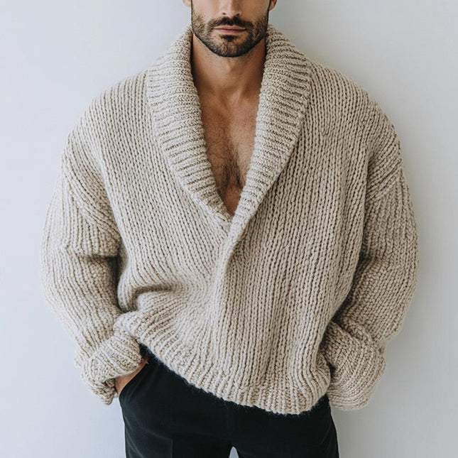 Men's Knit Sweater | Oversized Fit | Solid Color Lapel | Long Sleeve | Casual Style | Ribbed Cuffs | Soft Knit Fabric | S to 3XL | Versatile for Layering | Cozy Comfort | Modern Design