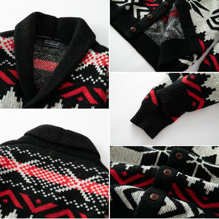 Men's Holiday Cardigan | Vintage Christmas Jacquard Pattern | Lapel Design | Soft Knit Fabric | Single-Breasted | Warm & Comfortable | Ideal for Winter Gatherings | Versatile Layering Piece