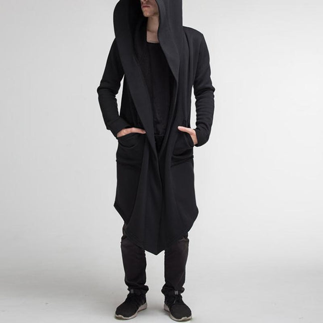 Men's Hooded Cardigan | Solid Color | Mid-Length | Loose Fit | Long Sleeve | Quality Fabric | Casual Outerwear | Front Pockets | Stylish Layering | Comfortable and Durable | Trendy Design | Versatile Wardrobe Essential
