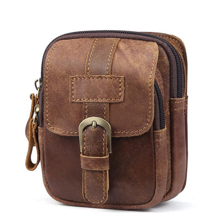 Men's Leather Waist Bag | Outdoor Wear-resistant Zipper Pack | Adjustable Strap | Multiple Compartments | Stylish and Durable | Ideal for Hiking, Travel, Daily Use