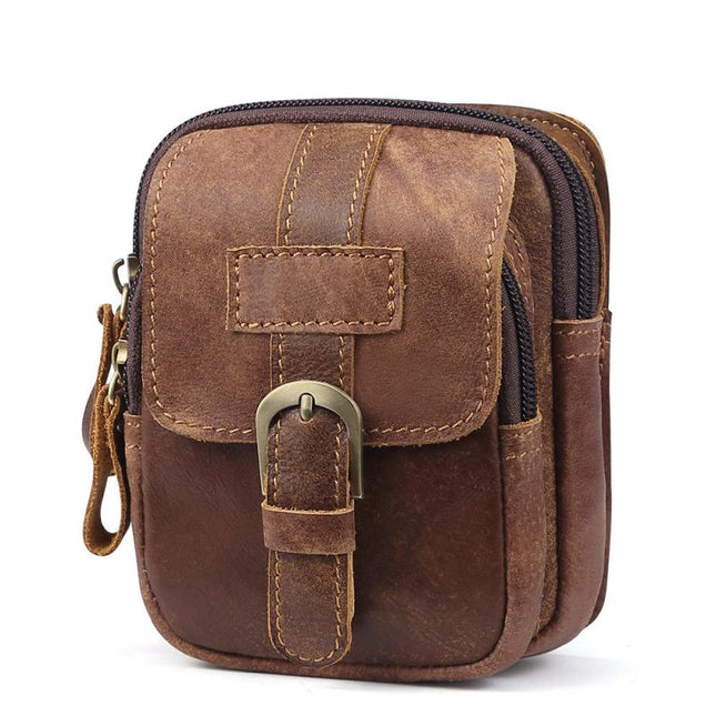 Men's Leather Waist Bag | Outdoor Wear-resistant Zipper Pack | Adjustable Strap | Multiple Compartments | Stylish and Durable | Ideal for Hiking, Travel, Daily Use