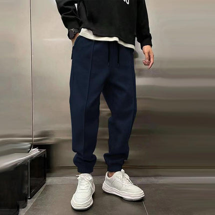 Men's Plush Polyester Casual Sports Pants | Elastic Waist with Drawstring | Loose Fit with Side/Back Pockets | Durable and Comfortable for Sports & Activities | Machine Washable