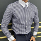 Men's Long Sleeve Striped Colorblock Shirt | Lapel Collar | Buttoned Cuffs | Casual Wear | Classic Style | Comfortable Fabric | Versatile Outfit