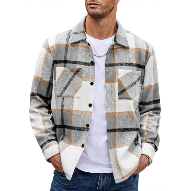 Men's Relaxed Fit Flannel Shirt | Vintage Check Pattern | Lapel Collar | Long Sleeve | Warm & Soft | Earthy Tones | Casual & Versatile | For Layering | Ideal for Fall & Winter |