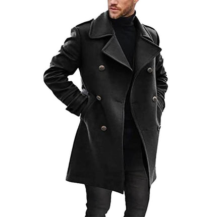 Men's Double Breasted Mid-length Coat | High-quality Fabric | Classic Notched Lapel Design | Warmth & Style | Multiple Pockets | Tailored Fit | Formal & Casual Occasions | Dry Clean or Machine Wash