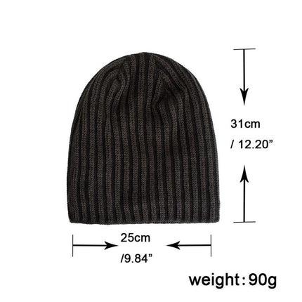 Men's Warm Knitted Hat | Retro Two-Tone Vertical Stripes | Cable Knit with Flannel Lining | Cozy Winter Headwear | Durable Acrylic Yarn | Stylish Cold Weather Accessory | Versatile Color Palette