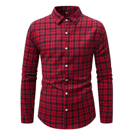 Men's Plaid Long-Sleeved Shirt | Relaxed Fit | Soft Cotton Blend | Button-Down | Spread Collar | Chest Pocket | Casual Wear | Spring Autumn Fashion | Versatile Styling | Timeless Design