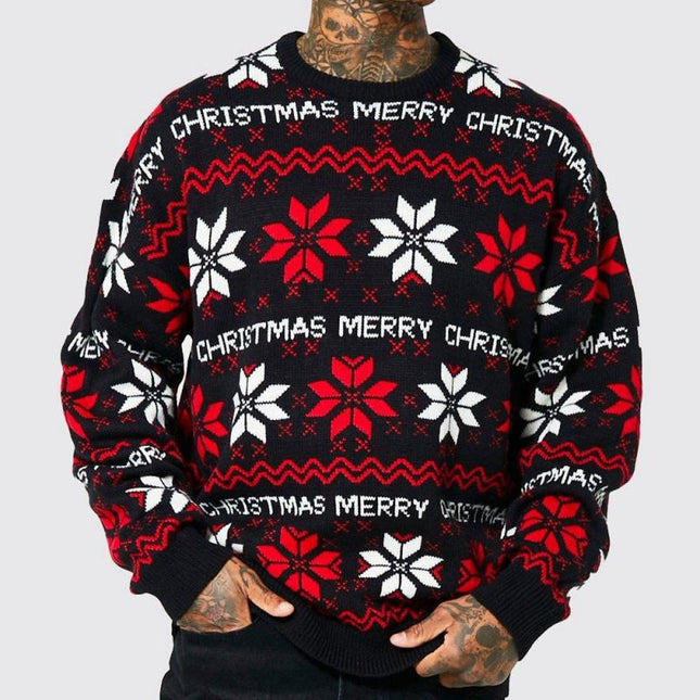 Men's Christmas Sweater | Jacquard Pattern | Crew Neck | Soft Knit Fabric | Festive Holiday Design | Casual Fit | Long Sleeves | Warm & Cozy | Versatile Winter Wear | Ideal for Holiday Parties