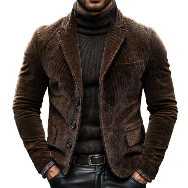 Men's Corduroy Blazer | Vintage Notched Lapel Slim Fit | Thick Fabric | Single-Breasted | Patch Pockets | Buttoned Cuffs | Classic Colors | Autumn Winter Outerwear